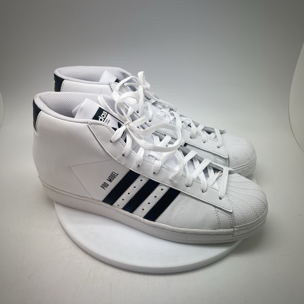 Adidas Pro Model Mens 11.5 IF5867 White Black Athletic Leather Shoes Sneakers